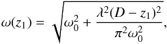 \begin{equation} \omega(z_1) = \sqrt{\omega_0^2+\frac{\lambda^2 (D-z_1)^2}{\pi^2 \omega_0^2}}, \label{eq:FELwaist} \end{equation}