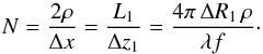 \begin{equation} N = \frac{2\rho}{\Delta x} = \frac{L_1}{\Delta z_1} = \frac{4\pi \,\Delta R_1\, \rho}{\lambda f}\cdot \label{eq:numsampl} \end{equation}