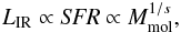 \begin{equation} L_{\rm IR} \propto {\it SFR} \propto M_{\rm mol}^{1/s}, \end{equation}