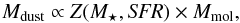 \begin{equation} M_{\rm dust} \propto Z(M_\star, {\it SFR}) \times M_{\rm mol}, \end{equation}