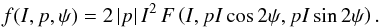 \appendix \setcounter{section}{2} \begin{equation} f(I,p,\psi)=2\,|p|\,I^2\,F\left(I,pI\cos{2\psi},pI\sin{2\psi}\right). \end{equation}