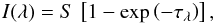 \begin{equation} I(\lambda)=S\,\left[1-\exp\left(-\tau_{\lambda}\right)\right], \label{eq:ilambformsolsc} \end{equation}