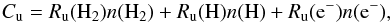 \begin{equation} C_{\rm u} = R_{\rm u}({\rm H_2}) n({\rm H_2}) + R_{\rm u}({\rm H}) n({\rm H}) + R_{\rm u}({\rm e}^-) n({\rm e}^-) , \end{equation}
