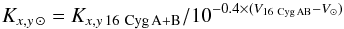 \appendix \setcounter{section}{2} \begin{eqnarray*} K_{x,y\, \odot}=K_{x,y\, \rm 16~Cyg\,A+B}/10^{-0.4\times (V_{\rm 16~Cyg\,AB}-V_\odot ) } \end{eqnarray*}