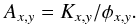 \begin{eqnarray} A_{x,y}=K_{x,y}/\phi_{x,y}. \label{abscal_definition} \end{eqnarray}
