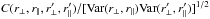 \hbox{$C(\rperp,\rpar,\rperp^\prime,\rpar^\prime)/ [{\rm Var}(\rperp,\rpar) {\rm Var} (\rperp^\prime,\rpar^\prime)]^{1/2}$}