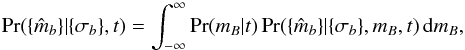 \appendix \setcounter{section}{1} \begin{equation} \prob(\data | \noise, t) = \int_{-\infty}^\infty \prob(\offset_B | t) \, \prob(\data | \noise, \offset_B, t) \, \diff \offset_B, \label{equation:evidence} \end{equation}