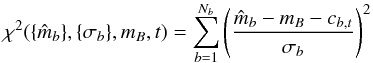 \appendix \setcounter{section}{1} \begin{equation} \chi^2(\data, \noise, \offset_B, t) = \sumband \left( \frac{\est{m}_\band - \offset_B - c_{\band, t} }{\sigma_\band} \right)^2 \label{equation:chi2} \end{equation}