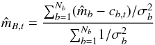 \appendix \setcounter{section}{1} \begin{equation} \est{\offset}_{B,t} = \frac{\sumband ({\est{m}_\band - c_{\band,t}})/\sigma_\band^2} {\sumband 1/\sigma_\band^2} \label{equation:offsetest} \end{equation}