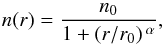 \begin{equation} \label{threepar_cyl} n(r)=\frac{n_0}{1+(r/r_0)\,^\alpha}, \end{equation}