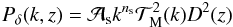 \begin{eqnarray} P_{\delta}(k, z) = {\cal{A}}_{\rm s} k^{n_{\rm s}} {\cal{T}}_{\rm M}^2(k) D^2(z) \label{eq: defpdelta} \end{eqnarray}