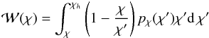 \begin{eqnarray} {\cal{W}}(\chi) = \int_{\chi}^{\chi_h}{\left ( 1 - \frac{\chi}{\chi^{\prime}} \right ) p_{\chi}(\chi^{\prime}) \chi^{\prime} {\rm d}\,\chi^{\prime}} \label{eq: lensweight} \end{eqnarray}