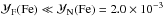 \hbox{$\mathcal{Y}_{\rm F}(\text{Fe})\ll \mathcal{Y}_{\rm N}(\text{Fe})=2.0\times 10^{-3}$}