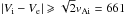 \hbox{$|V_{\rm i} - V_{\rm e}| \geqslant \sqrt{2}v_{\rm Ai} = 661$}