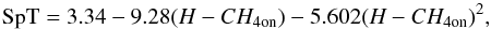 \begin{equation} {\rm SpT} = 3.34 - 9.28 (H-CH_{\rm 4on}) - 5.602 (H-CH_{\rm 4on})^2, \label{eq} \end{equation}
