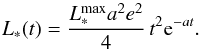 \begin{equation} \label{LK_Stern} L_*(t)= {L_*^{\rm max} a^2 e^2\over 4} \, t^2 {\rm e}^{-at} . \end{equation}