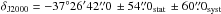 \hbox{$\delta_\mathrm{J2000}=-37\degr 26\arcmin 42\farcs0 \,\pm 54\farcs0_\mathrm{stat} \,\pm 60\farcs0_\mathrm{syst}$}