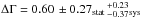 \hbox{$\Delta\Gamma=0.60\,\pm 0.27_{\mathrm{stat}} \,{}^{+0.23}_{-0.37}{}_{\rm sys}$}