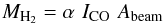 \begin{eqnarray*} M_{\rm H_{2}} = \alpha \,\, I_{\rm CO} \,\, A_{\rm beam} \end{eqnarray*}
