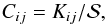 \begin{equation} C_{ij} = K_{ij}/\mathcal{S}, \end{equation}