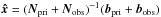 \hbox{$\vec{\hat{x}}=(\vec{N}_\text{pri}+\vec{N}_\text{obs})^{-1}(\vec{b}_\text{pri}+\vec{b}_\text{obs})$}