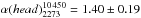 \hbox{$\alpha(head)_{2273}^{10\,450}=1.40\pm 0.19$}