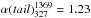 \hbox{$\alpha(tail)_{327}^{1369}=1.23$}