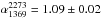 \hbox{$\alpha_{1369}^{2273}=1.09 \pm 0.02$}