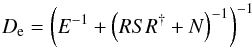 \appendix \setcounter{section}{2} \begin{equation} D_\mathrm{e} = \left( E^{-1} + \left( RSR^{\dagger} + N \right)^{-1} \right)^{-1} \end{equation}