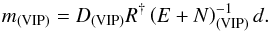 \appendix \setcounter{section}{2} \begin{equation} \label{eq:m_2} m_{\mathrm{(VIP)}} = D_{\mathrm{(VIP)}} R^{\dagger} \left( E + N \right)_{\mathrm{(VIP)}}^{-1} d. \end{equation}