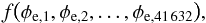 \appendix \setcounter{section}{4} \begin{equation} f{\left( \phi_{\mathrm{e},1}, \phi_{\mathrm{e},2}, \dots, \phi_{\mathrm{e},41\,632} \right)}, \end{equation}