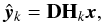 \begin{equation} \hat{\vec{y}}_k = \mathbf{D}\mathbf{H}_k\vec{x}, \label{intp_rel_mat} \end{equation}