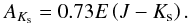 \begin{equation} A_{K _{\rm s}} = 0.73 E\left(J-K_{\rm s}\right). \end{equation}