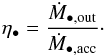 \begin{eqnarray} \eta_{\BH}=\dfrac{\dot{M}_{\rm \BH,out}}{\dot{M}_{\rm \BH,acc}} \cdot \label{agn_out_acc} \end{eqnarray}