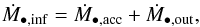 \begin{eqnarray} \dot{M}_{\rm \BH,inf} = \dot{M}_{\rm \BH,acc} + \dot{M}_{\rm \BH,out} , \label{agn_mass_conservation} \end{eqnarray}