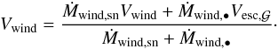 \begin{eqnarray} \small{ V_{\rm wind} = \dfrac{\dot{M}_{\rm wind,sn}V_{\rm wind}+\dot{M}_{\rm wind,\BH}V_{\rm esc,\Gal}}{\dot{M}_{\rm wind,sn}+\dot{M}_{\rm wind,\BH}}\cdot \label{Vwind_gal}} \end{eqnarray}