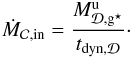 \begin{eqnarray} \dot{M}_{\rm \Clumps,in} = \dfrac{M_{\Disc,\sfg}^{\rm u}}{t_{\rm dyn,\Disc}}\cdot \label{clumps_in} \end{eqnarray}