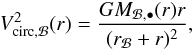 \begin{eqnarray} V_{\rm circ,\Bulge}^2(r) = \dfrac{G M_{\Bulge,\BH}(r) r}{(r_{\Bulge}+r)^2} , \label{Vcirc_b} \end{eqnarray}