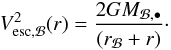 \begin{eqnarray} V_{\rm esc,\Bulge}^2(r) = \dfrac{2G M_{\Bulge,\BH}}{(r_{\Bulge}+r)}\cdot \label{Vesc_b} \end{eqnarray}