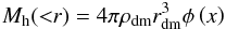 \begin{eqnarray} M_{\rm h}({<}r) = 4\pi\rho_{\rm dm}r_{\rm dm}^3\phi\left(x\right) \label{dm_mass_r} \end{eqnarray}