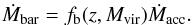 \begin{eqnarray} \dot{M}_{\rm bar} = f_{\rm b}(z,M_{\rm vir})\dot{M}_{\rm acc}. \label{bar_acc_rate} \end{eqnarray}