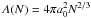 \hbox{$A(N)= 4\pi a_{0}^{2} N^{2/3}$}