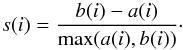 \appendix \setcounter{section}{2} \begin{equation} s(i) = \frac{b(i)-a(i)}{{\rm max}(a(i),b(i))}\cdot \end{equation}