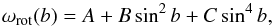 \begin{equation} \omega_{\rm rot}(b)=A + B\sin^2{b} + C\sin^{4}{b}, \label{Eq_difrot_profile} \end{equation}