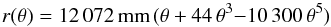 \begin{equation} \label{eq:distort} r(\theta) = 12\,072\,{\rm mm} \, (\theta + 44 \,\theta^3 {-} 10\,300 \,\theta^5) \end{equation}
