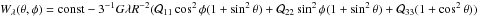 \hbox{$W_\lambda(\theta,\phi)=\mathrm{const}-3^{-1}G\lambda R^{-2}(\mathcal Q_{11}\cos^2\phi(1+\sin^2\theta) +\mathcal Q_{22}\sin^2\phi(1+\sin^2\theta) + \mathcal Q_{33}(1+\cos^2\theta))$}