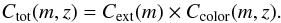\begin{equation} C_{\rm tot}(m,z) = C_{\rm{ext}}(m)\times C_{\rm color}(m,z). \label{eq.completeness} \end{equation}