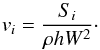 \begin{equation} v_i = \frac{S_i}{\rho h W^2} \cdot \end{equation}