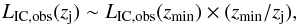 \begin{equation} L_{\rm IC,obs}(z_{\rm j})\sim L_{\rm IC,obs}(z_{\rm min})\times (z_{\rm min}/z_{\rm j}), \end{equation}