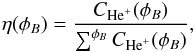 \begin{eqnarray} \label{eta} {\eta(\phi_B)} = \frac{C_{\rm{He}^+}(\phi_B)}{\sum^{\phi_B}{} C_{\rm{He}^+}(\phi_B)}, \end{eqnarray}